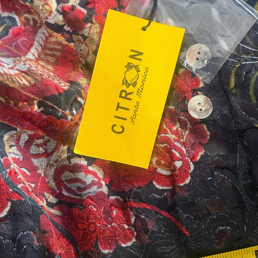 Citron Black and Red Floral Silk Blouse - Picture 6 of 7